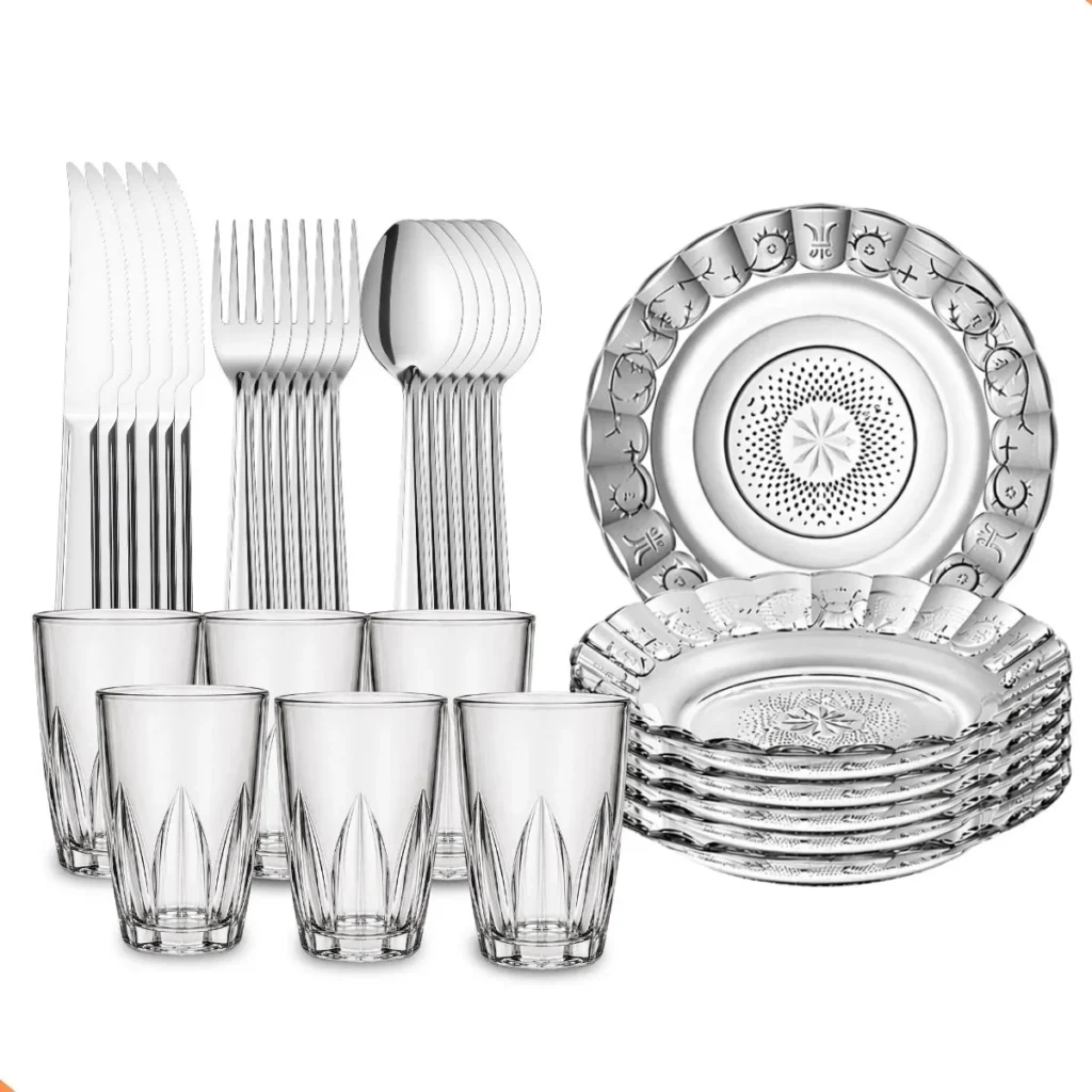 Kit Jantar 30 Peças Pratos Talheres Copos